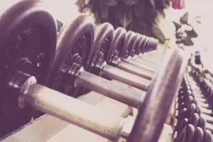 Rack of dumbbells in a gym